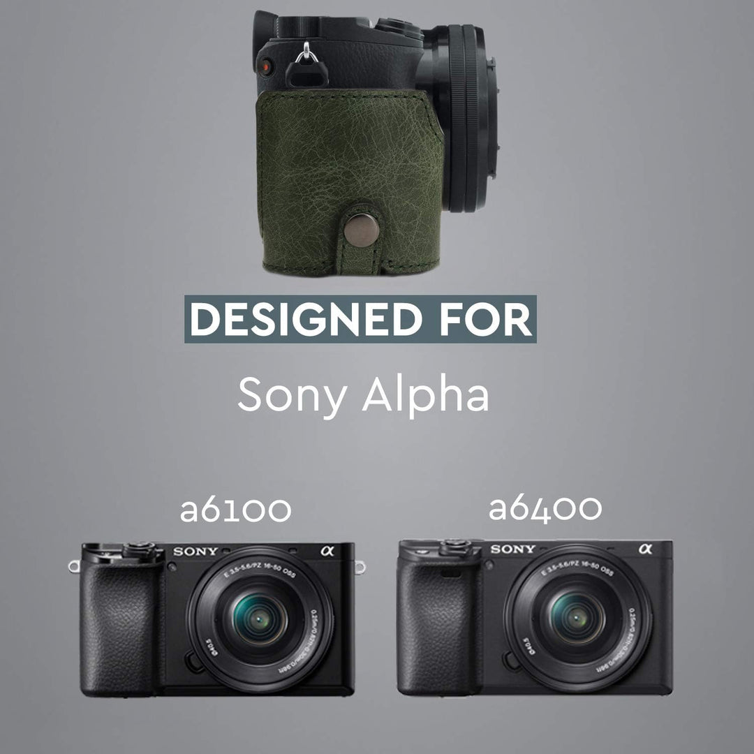 MegaGear MG1644 Ever Ready Kameratasche aus Echtleder, kompatibel mit Sony Alpha A6100, A6400, Grün,