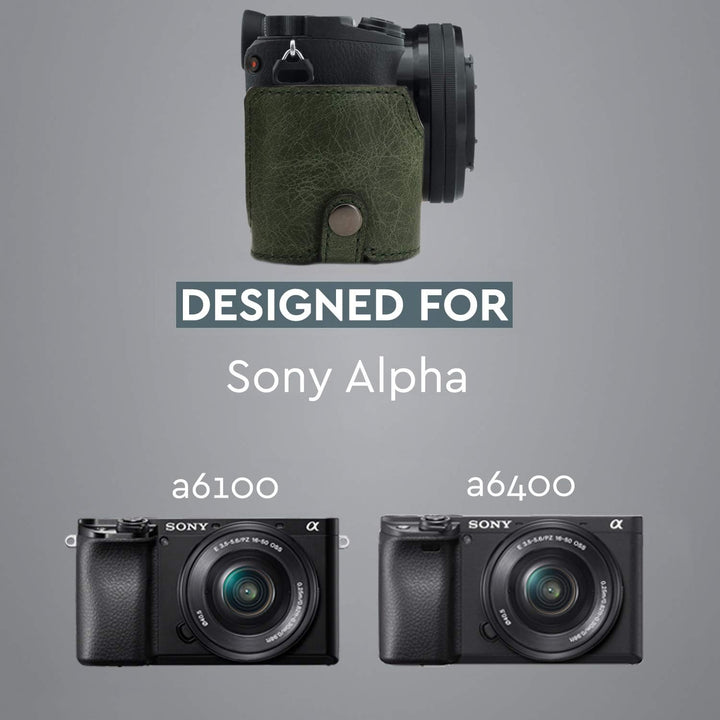 MegaGear MG1644 Ever Ready Kameratasche aus Echtleder, kompatibel mit Sony Alpha A6100, A6400, Grün,
