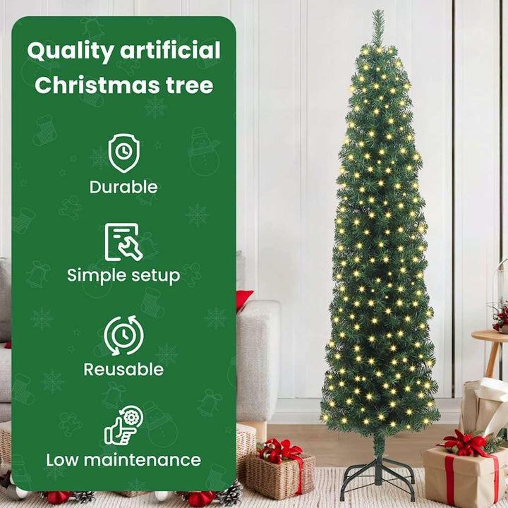 vidaXL Künstlicher Weihnachtsbaum mit 300 LEDs mit Ständer Grün 180 cm, Wohnzimmer Dekor, moderner k