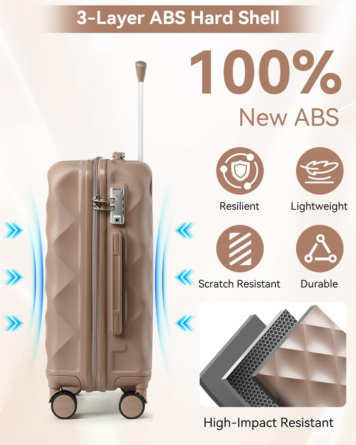 Handgepäck Koffer Trolley ABS Leicht Reisekoffer Hardschale 4 Rollen und TSA Schloss Mit 1 Reisetasc