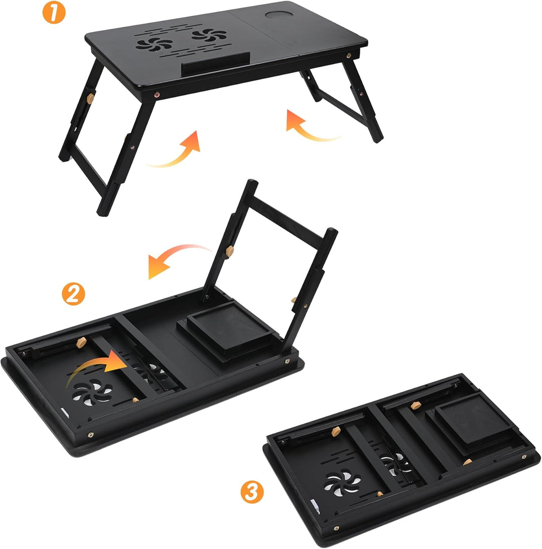 VASMIA Bambus Laptoptisch für Bett und Couch, Klapptisch, Frühstück Servierbach mit Klappbeinen, Höh