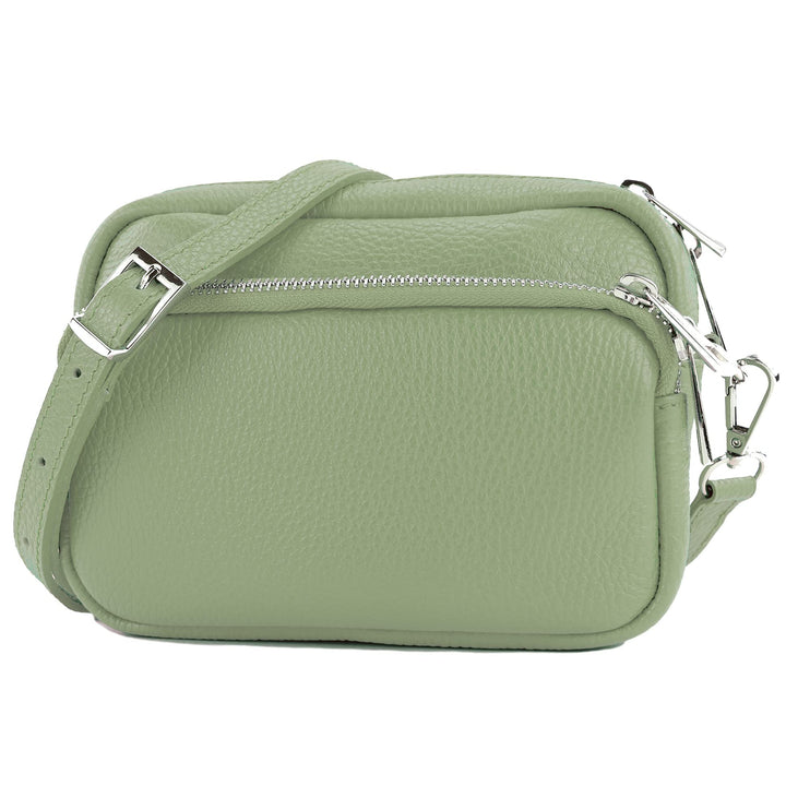 modamoda de T231 Damen Leder Umhängetasche Schultertasche Small handmade in Italy Graugrün, Graugrün