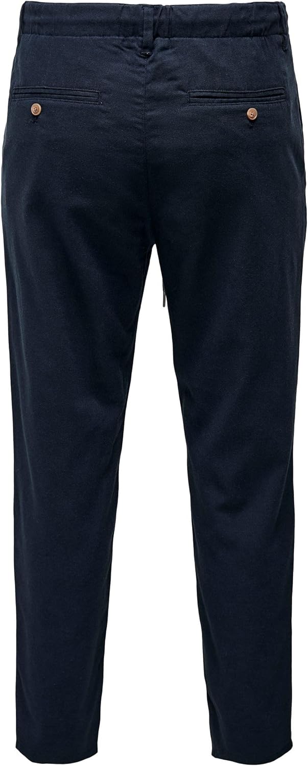PIECES Herren Onsleo Crop Linen Mix 0048 Pant 31W / 34L Dark Navy, 31W / 34L Dark Navy