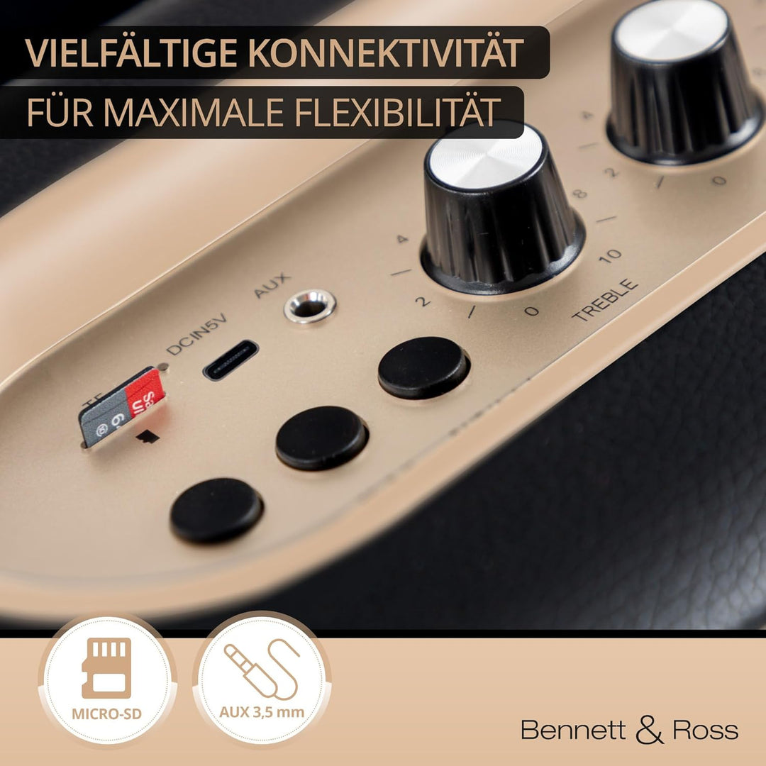 Bennett & Ross BB-820BK Blackmore Junior - Retro Bluetooth Lautsprecher in Lederoptik mit 5200 mAh A