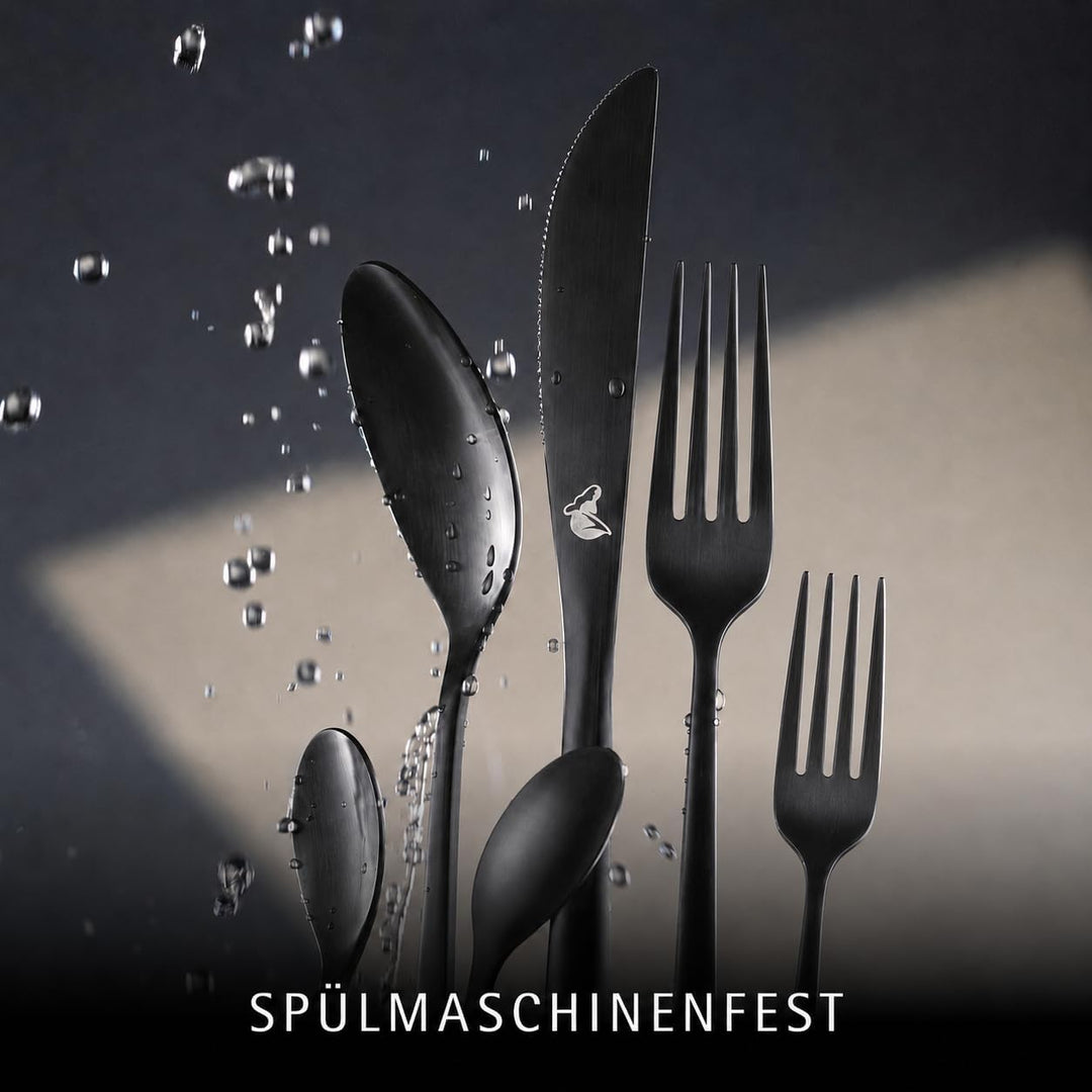 LORELEY® MITTELRHEIN Germany Premium Besteck Set Schwarz Matt – 24 teilig für 6 Personen – Edelstahl