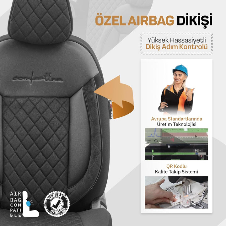 Universelle Samt/Stoff Sitzbezüge 'Comfortline VIP' Schwarz - 11-Teilig- - kompatibel mit Side-Airba