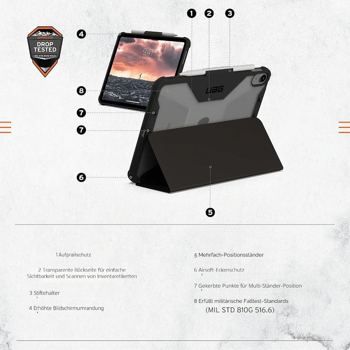 Urban Armor Gear Plyo Case für Apple iPad 10.9 (10. Generation 2022) Hülle [Apple Pencil Halterung,
