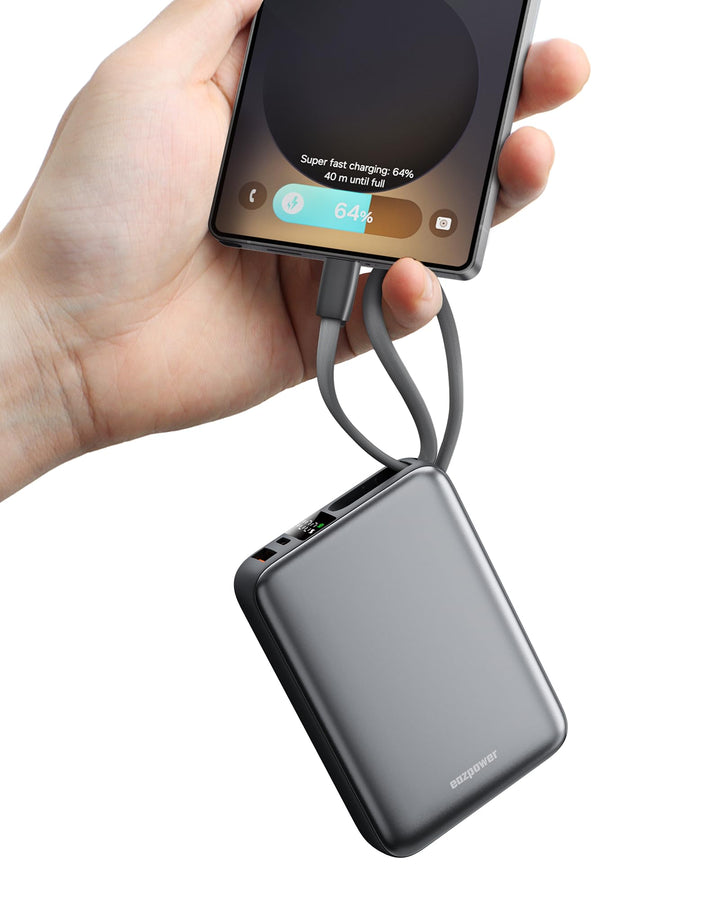 Eazpower Powerbank 20,000mAh 45W Schnellladefunktion mit Integriertem USB-C Kabel, Externe Handyakku