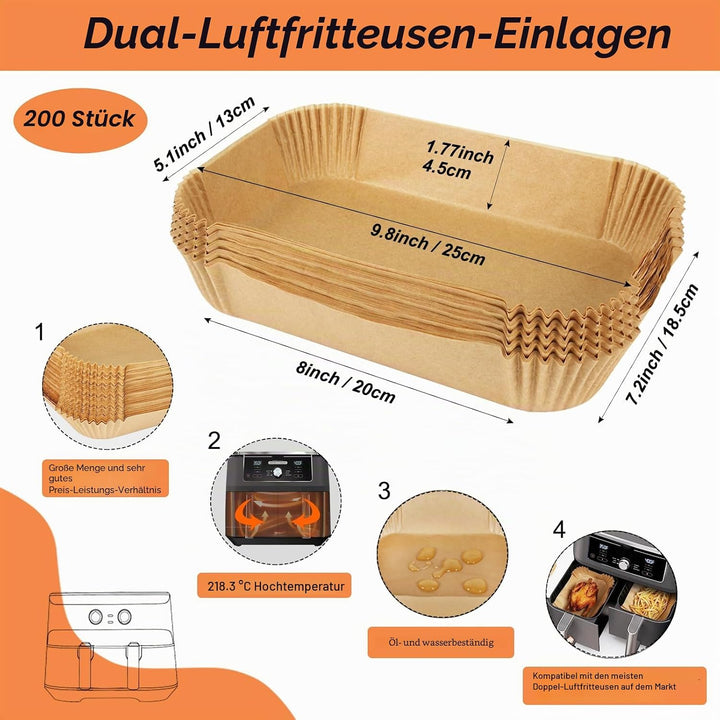 YQL 200 Stücke Backpapier für Heissluftfritteuse Ninja AF300EU/AF400EUCP, Air Fryer Pergament Paper