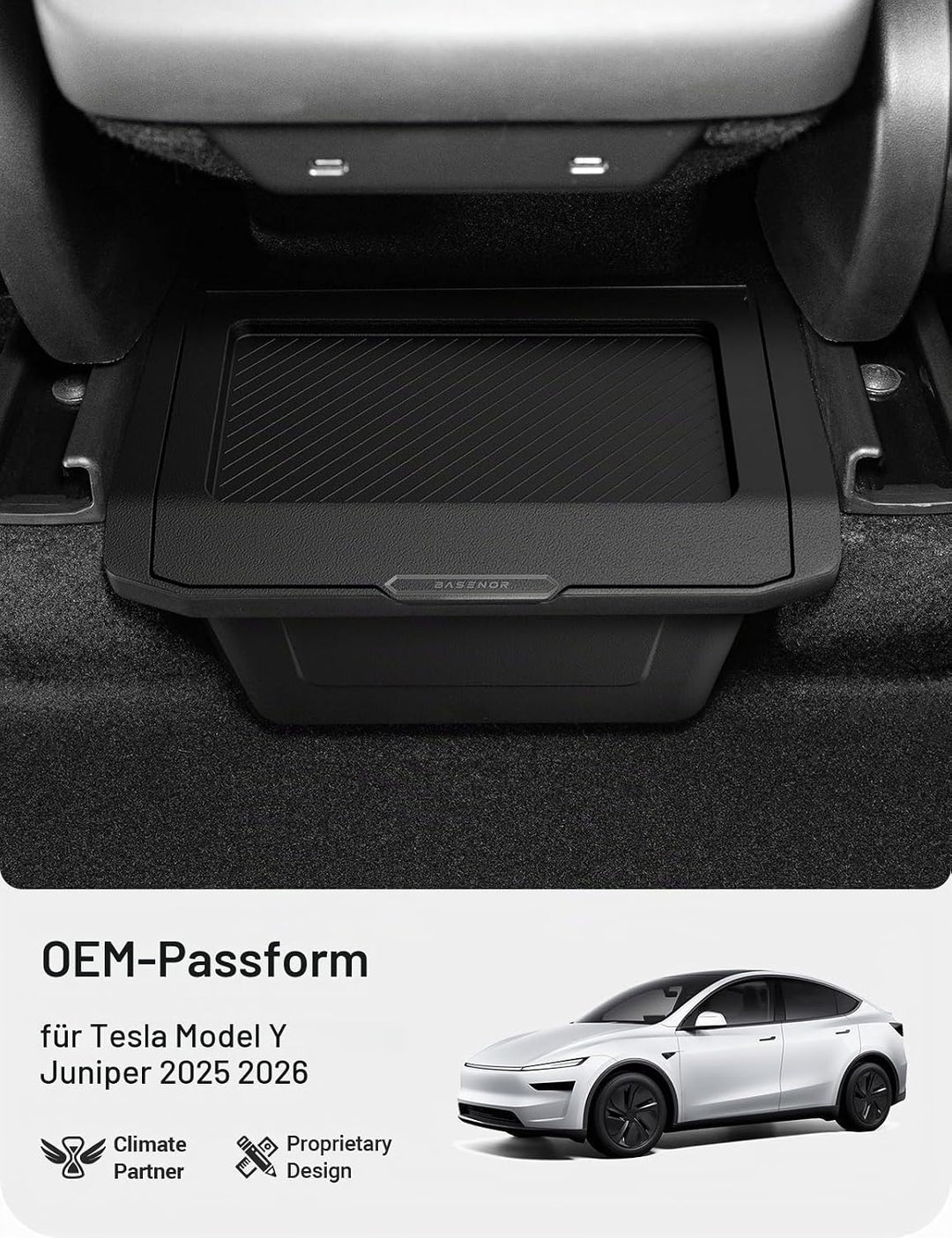 BASENOR 2026 2025 Tesla Model Y Juniper Organizer für die hintere Mittelkonsole, staubdichter TPE-Ab