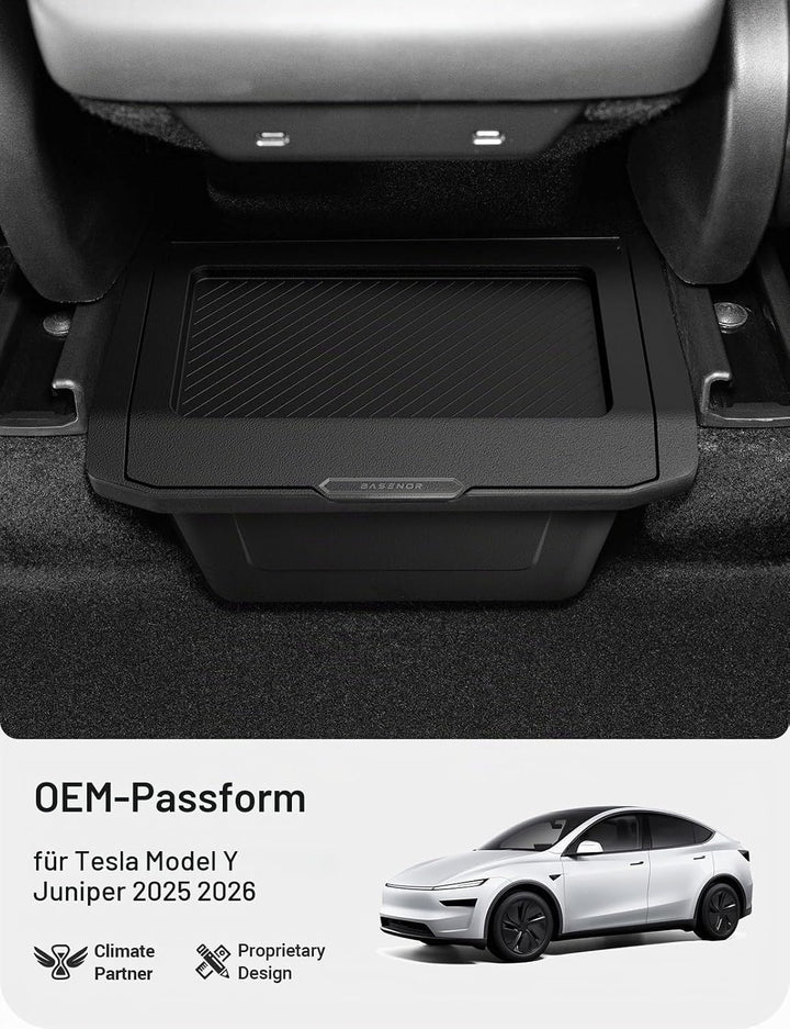 BASENOR 2026 2025 Tesla Model Y Juniper Organizer für die hintere Mittelkonsole, staubdichter TPE-Ab