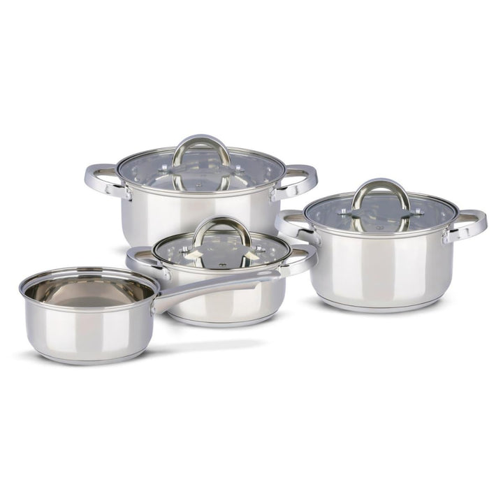 alpina Induktions Topfset 4‑teilig – Edelstahl Kochtöpfe mit Glasdeckel – Kochtopfset Geeignet für A