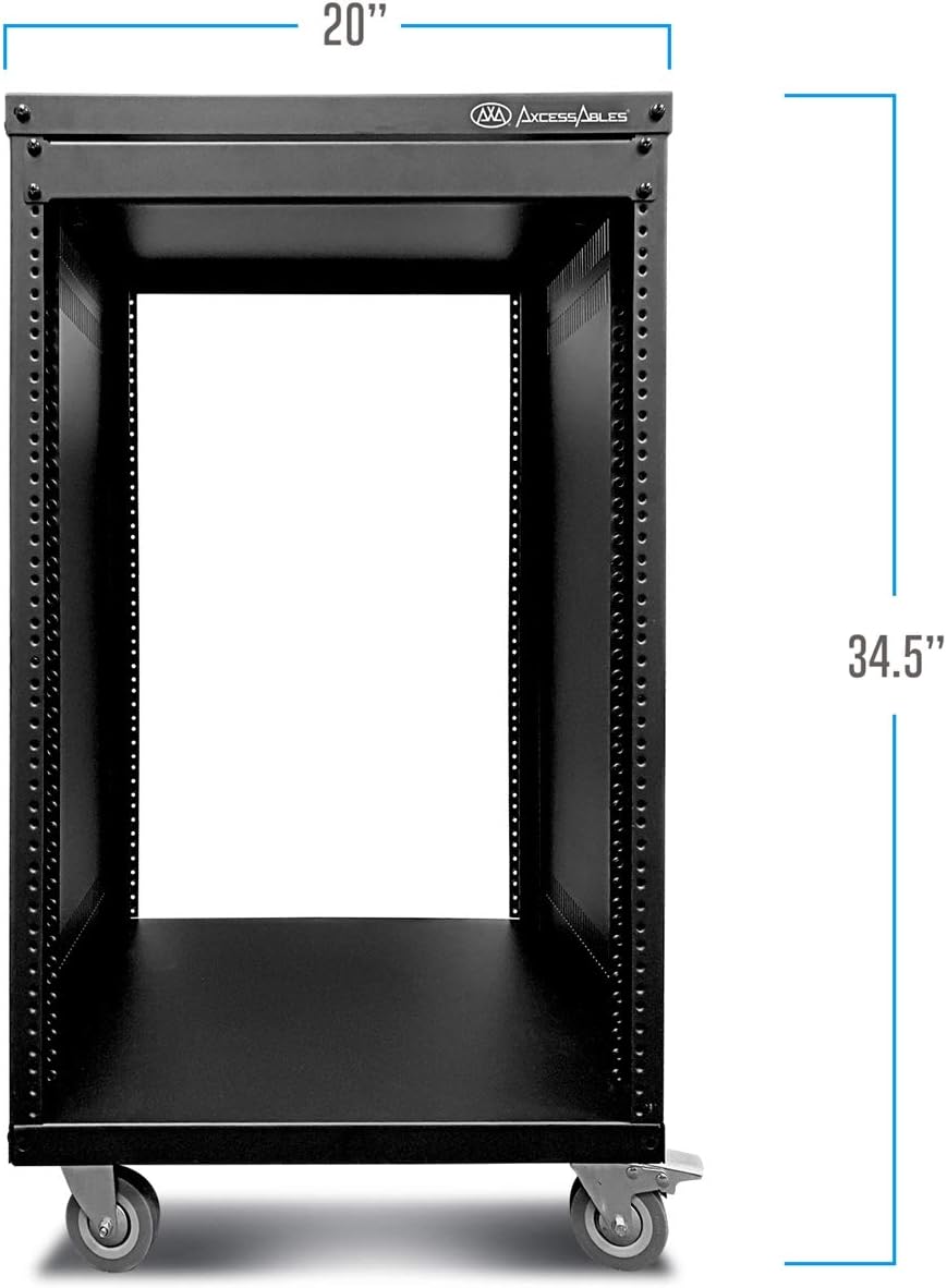 AxcessAbles 16U AV-Gehäuse mit Rädern, Metall-Studio-Schrank, 48,3 cm Universal-Ausrüstungsregal, Op