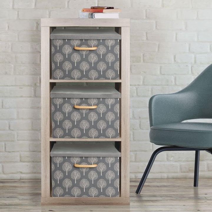 mDesign 2er-Set Aufbewahrungsbox – weich strukturierte Stapelbox mit Deckel und Holzgriff – stabile
