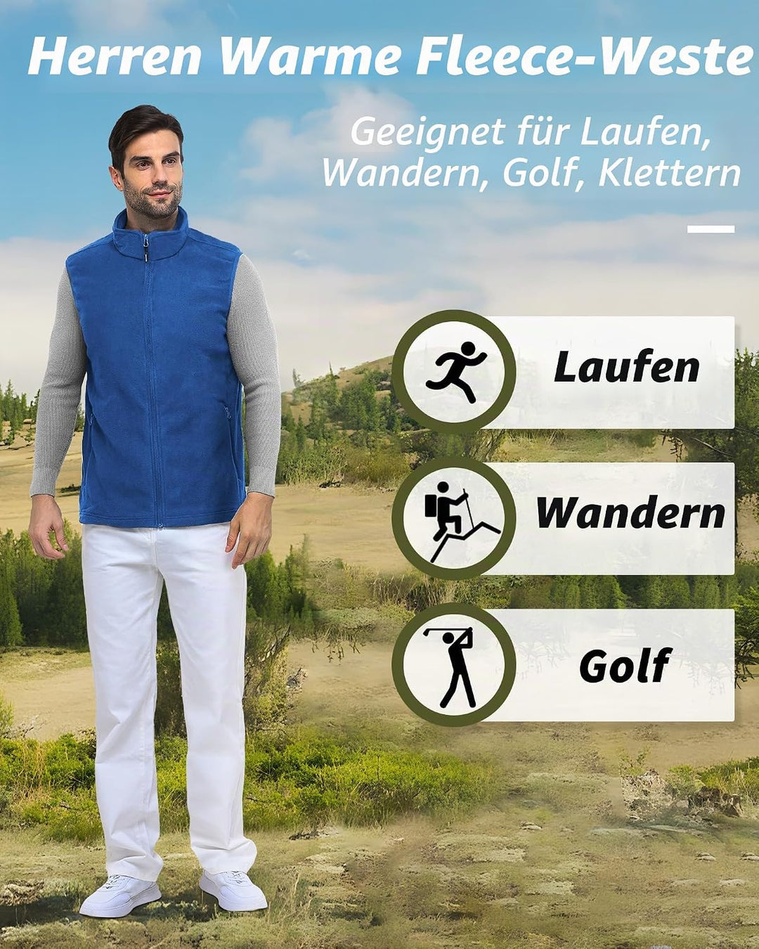 Outdoor Ventures Fleece Weste Herren Leicht Ärmellose Fleeceweste Jacke Winddicht Warm Gefütterte Wi