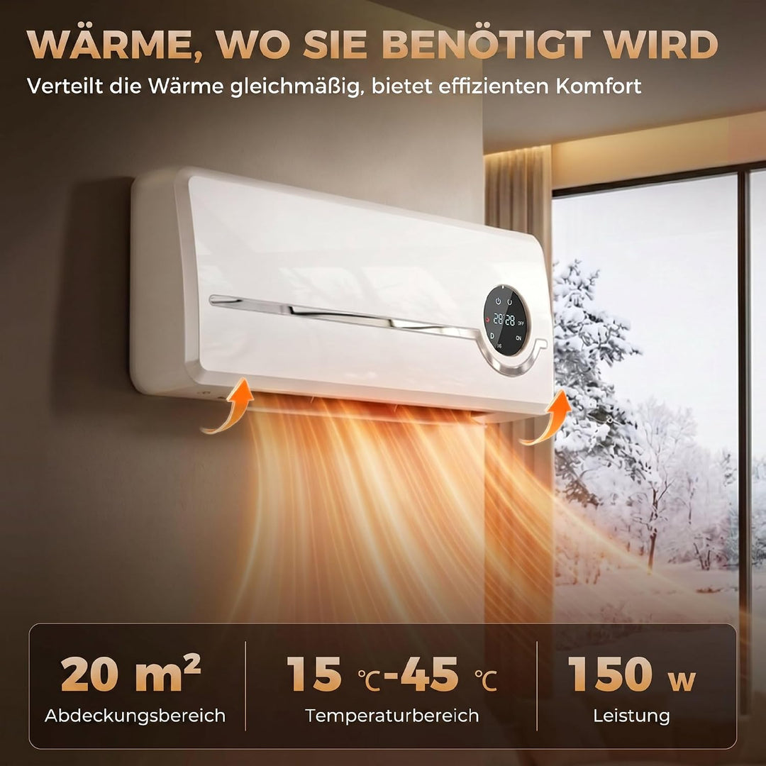 HOMCOM Heizlüfter zur Wandmontage 2000W mit Ventilator, Fernbedienung | Keramik-Wandheizung, 2 Heizm