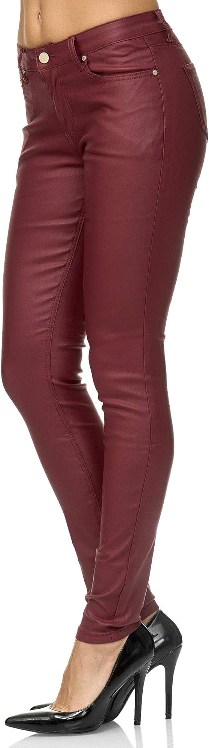 Elara Damen Hose Kunstleder Push Up Effekt Chunkyrayan 40 Slim Rot, 40 Slim Rot