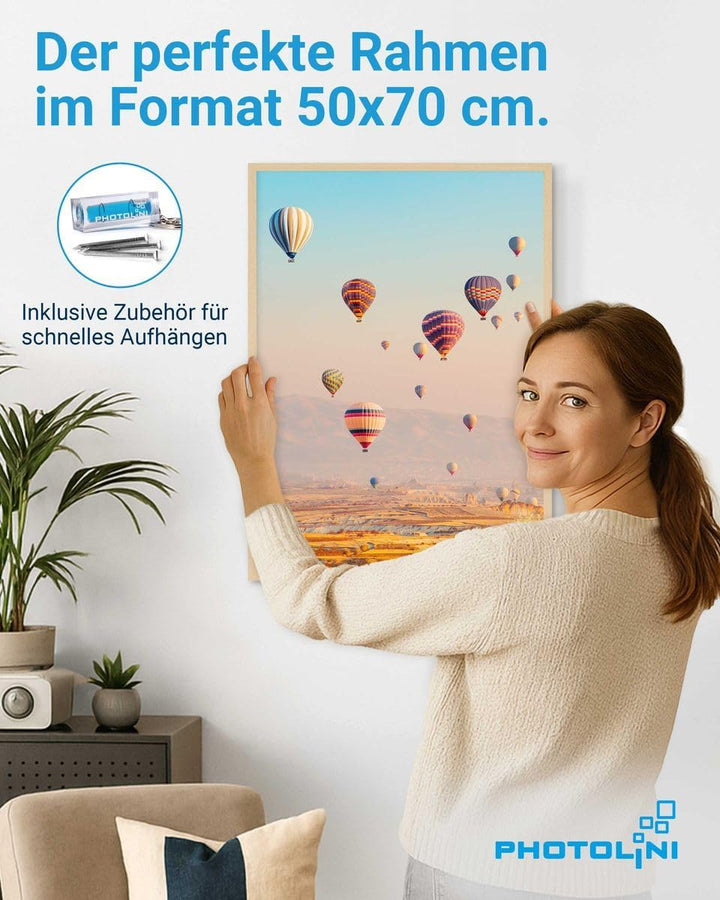 PHOTOLINI Bilderrahmen 50x70 Holz MDF Natur 3er Set, 50x70 cm Bilderrahmen gross, Rahmen 70x50 Puzzl