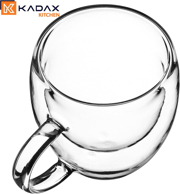 KADAX doppelwandige Glas Tasse, 250 ml, Glas mit breitem Griff, Trinkglas für Saft, Tee, Kaffee, Cap