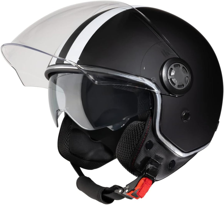 VINZ Parchi Jethelm mit Doppelvisier | Roller Helm Fashionhelm mit Streifen | In Gr. XS-XXL | Jet He