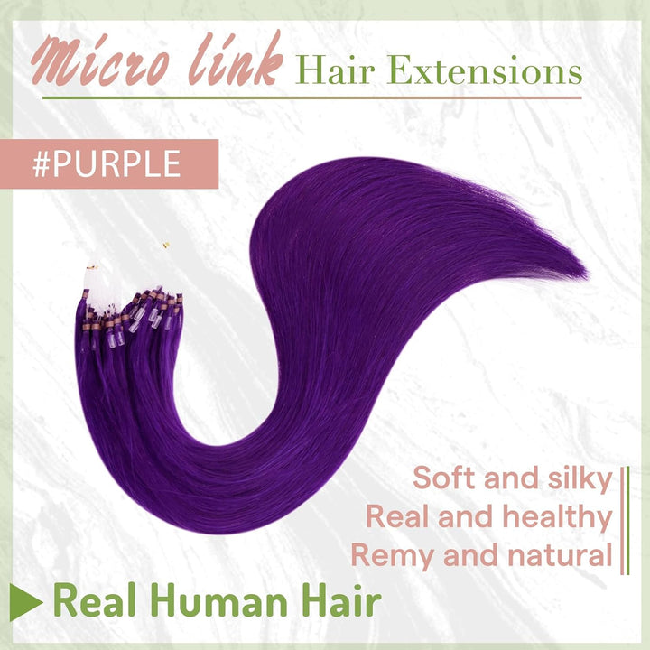 RUNATURE Lila Microringe Haarverlängerung mit Microbead 16zoll/40cm Remy Extensions Microring Microl