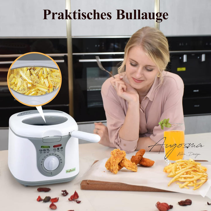 Augosma Mini Fritteuse Mit öl | 1200-1450W l Kapazität: 2 Liter l Sichtfenster l Frittierkorb aus Ed