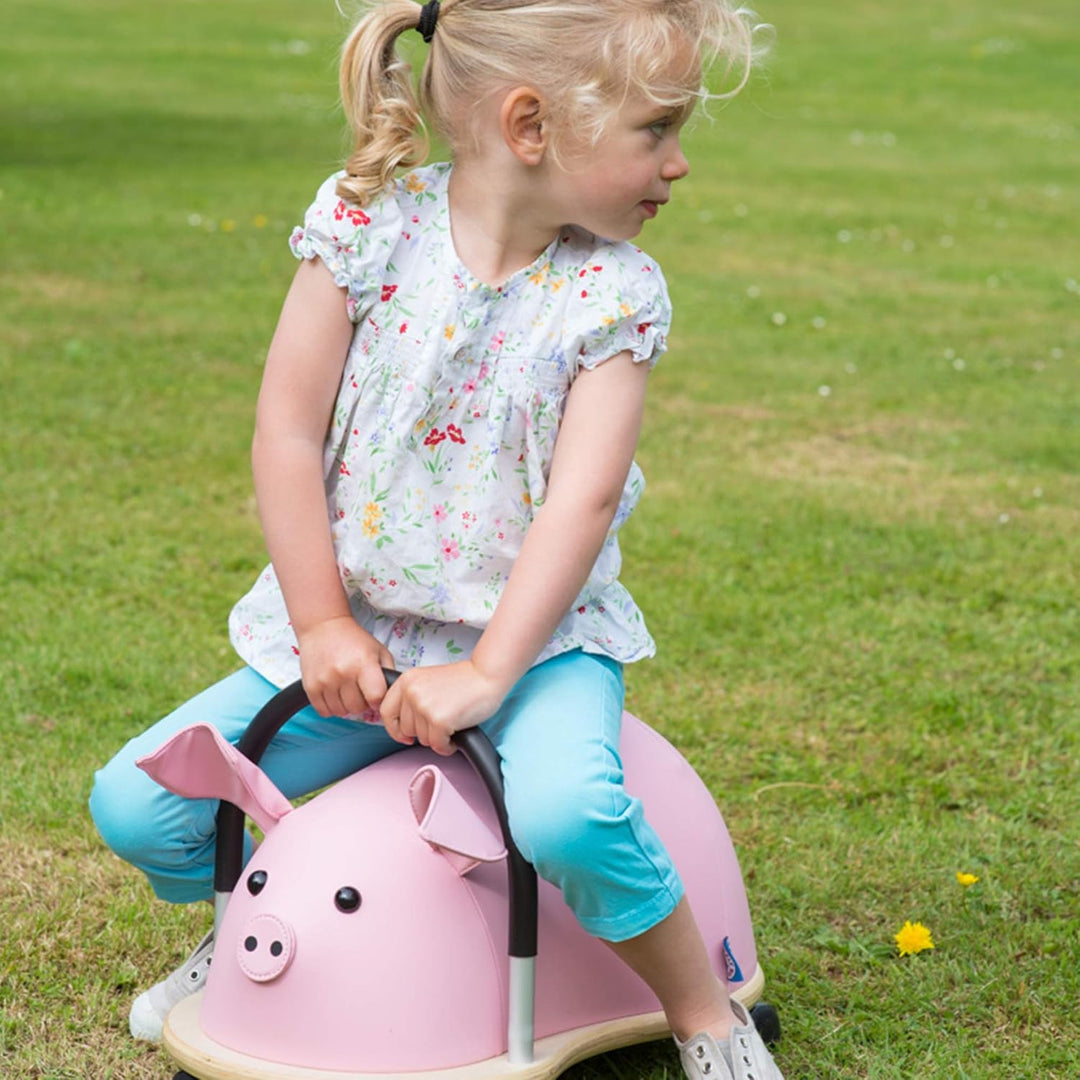Wheely Bug Ferkel klein, kleines Holzschwein auf Rollen mit Griff, ultimatives cooles Rutschauto, Sp