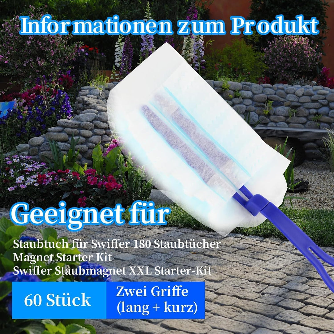 60 Stück Staubmagnet Staubwedel mit 1 Griff, 1 Teleskopstange, Staubwedel-Set aus Mikrofaser, Reinig