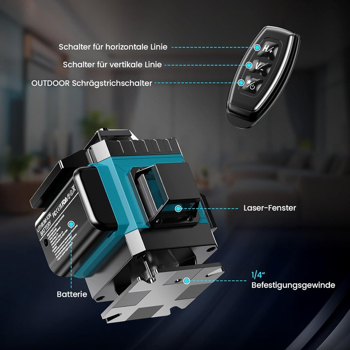 Kreuzlinienlaser Blau 16 Linien Nivellierlaser, 4 x 360 ° Laser wasserwaage, linienlaser kreuzlaser