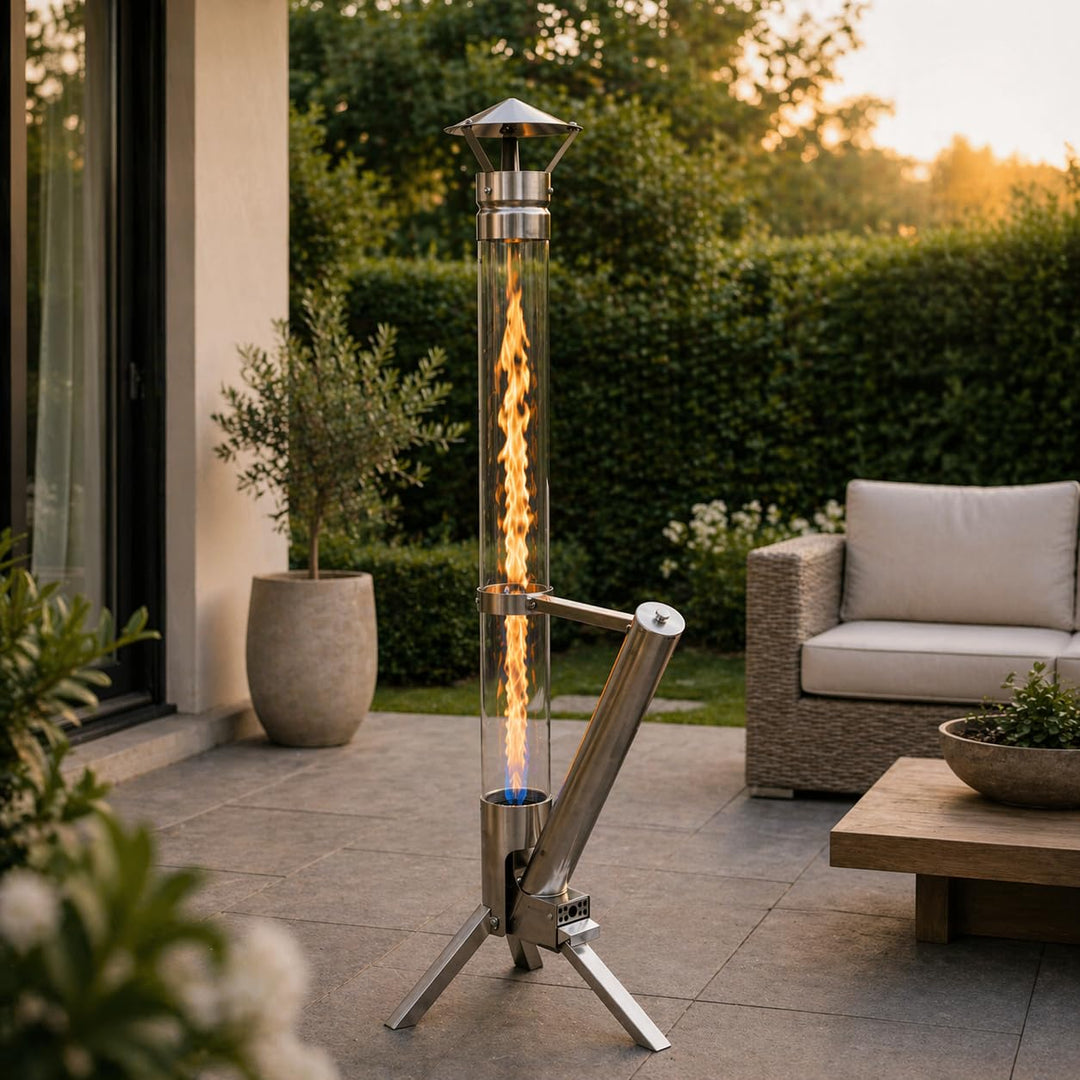Eden Outdoor Feuerrohr Klassik,Edelstahl Feuersäule und Pelletfackel, Elegante Terrassenheizer und G