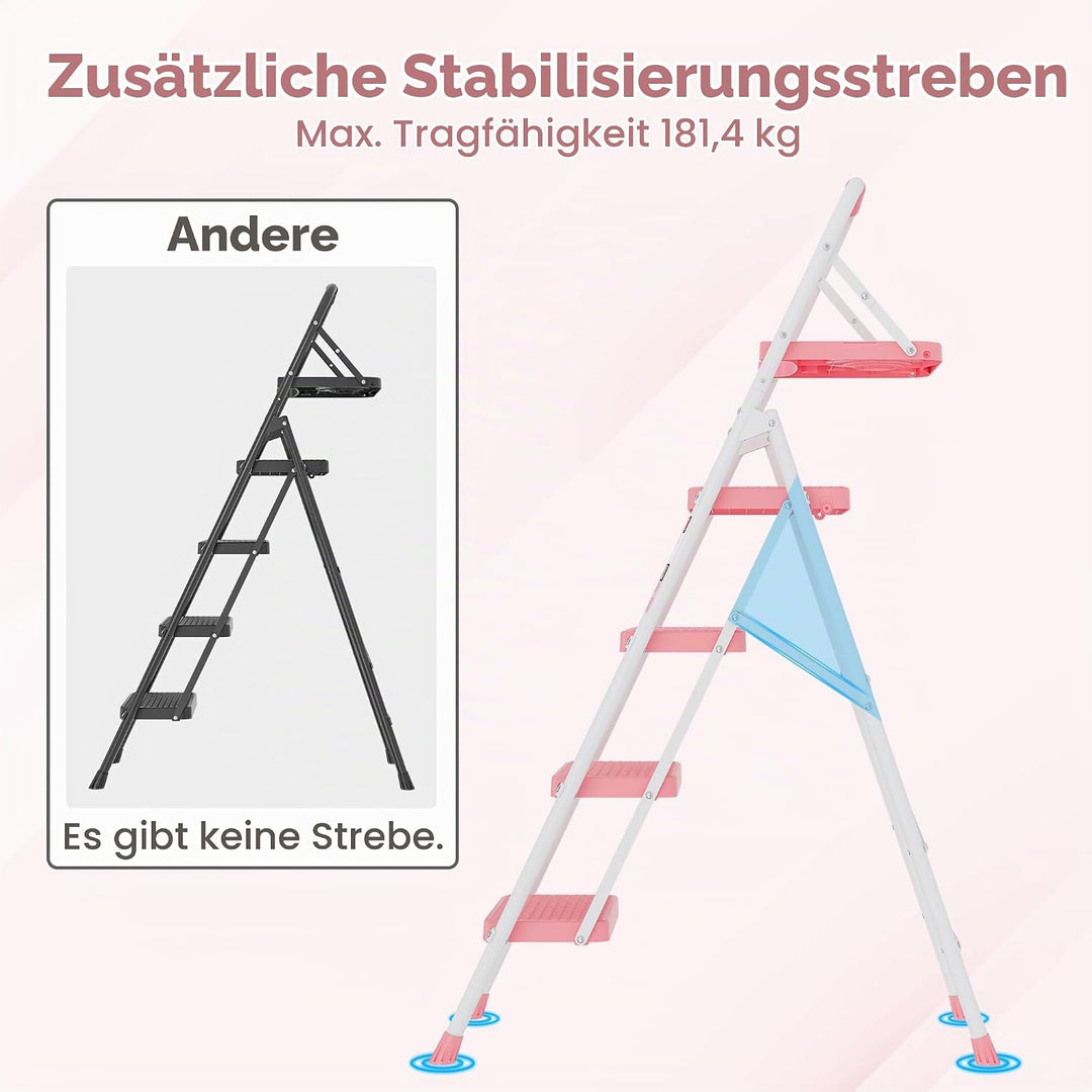 BONTEC Trittleiter 4 Stufen Klappbar, 181kg Kapazität mit Breiten Anti-Rutsch-Pedalen, Faltbarer Sta