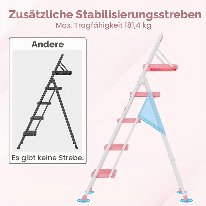 BONTEC Trittleiter 4 Stufen Klappbar, 181kg Kapazität mit Breiten Anti-Rutsch-Pedalen, Faltbarer Sta