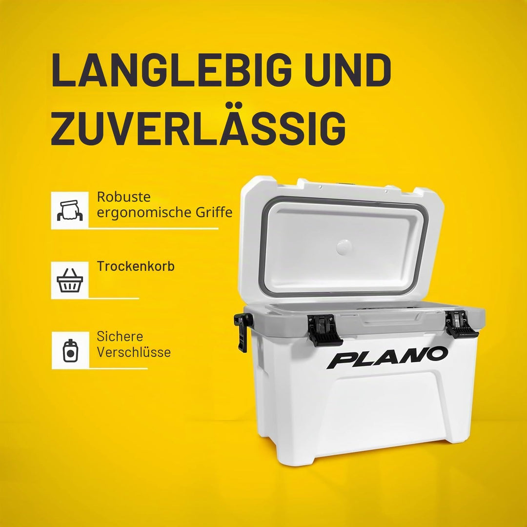 Plano Frost 21-Quart Hard Cooler, Includes Dry Basket, Small, White and Black, Durable, Insulated Ic