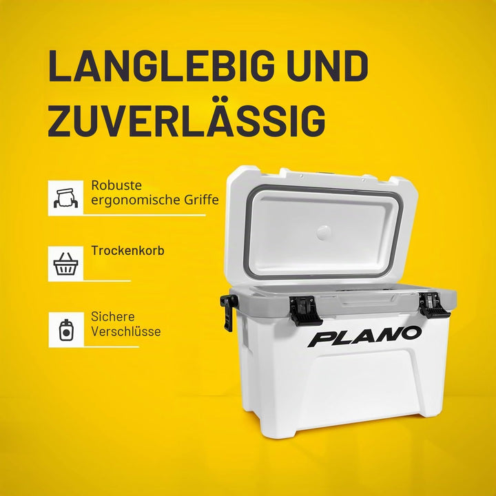 Plano Frost 21-Quart Hard Cooler, Includes Dry Basket, Small, White and Black, Durable, Insulated Ic