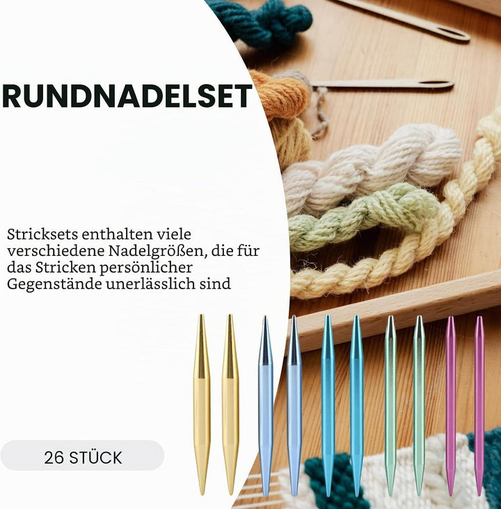 DEWIN Rundstricknadeln Ring Set,Rundstricknadel Sets Austauschbare Rundstricknadel aus Aluminium mit
