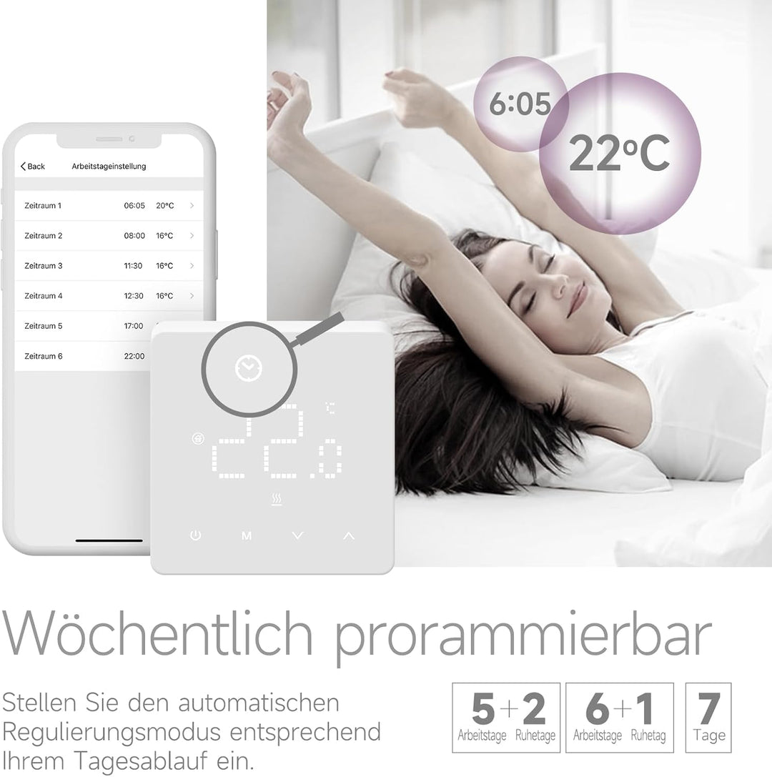 Beok Thermostat Heizung Digital Für Gaskessel, Thermostat Fussbodenheizung Smart WiFi Raumthermostat