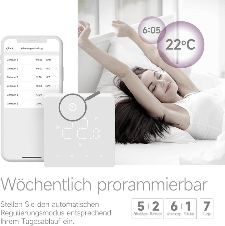 Beok Thermostat Heizung Digital Für Gaskessel, Thermostat Fussbodenheizung Smart WiFi Raumthermostat