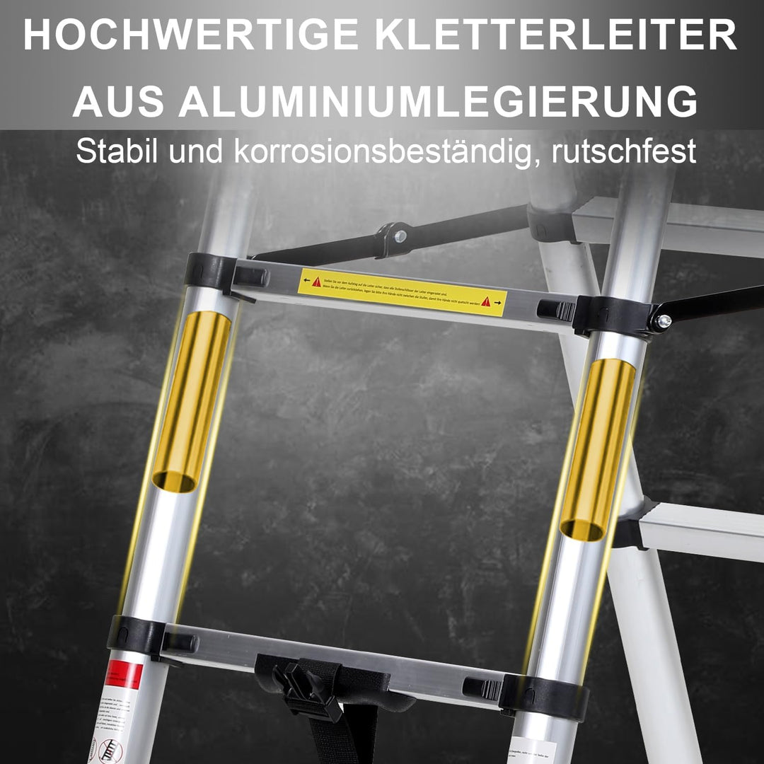 Eulenke Teleskopleiter 1.4m+1.7m Aluminium Trittleiter 4+5 Stufen Tragbare rutschfeste Klappleiter,