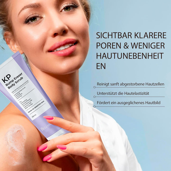 BellamiLuxx KP Bump Eraser Body Scrub: Peeling für Keratosis Pilaris & Erdbeerhaut, Glättet raue, tr