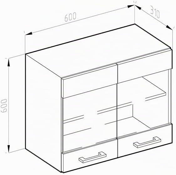 Vicco Küchenschrank Glas R-Line, Anthrazit Hochglanz/Weiss, 60 cm Anthrazit Hochglanz Hängeglasschra