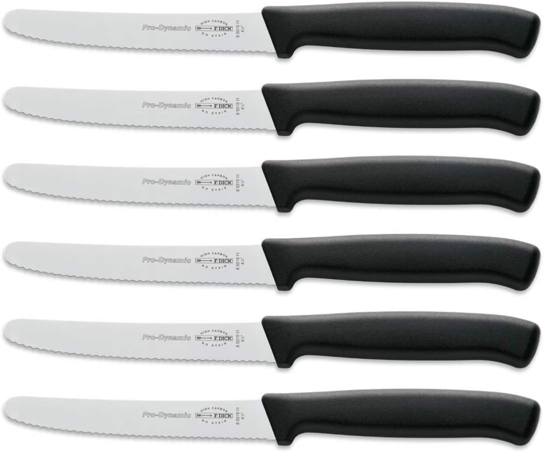 F. DICK Allzweckmesser-Set ProDynamic (6x Messer schwarz mit Klinge 11 cm, Microverzahnung, X55CrMo1