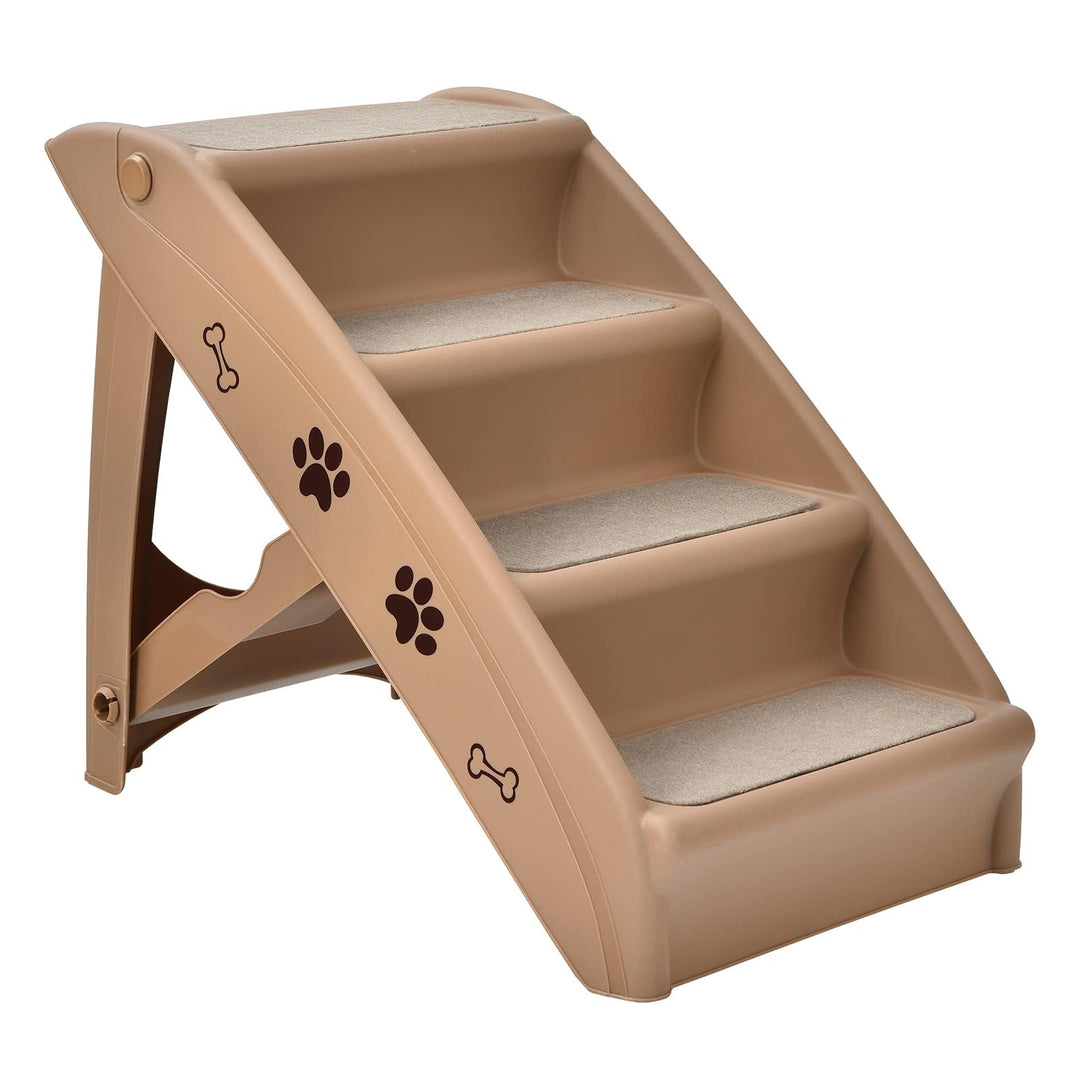 COSTWAY 4-stufige Haustiertreppe mit Teppichboden, Hundetreppe Kunststoff Katzentreppe faltbar, Hund