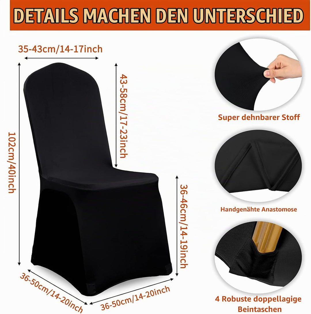 Showgeous 10 Stück Stuhlhussen Schwarz Polyester Spandex Lycra Stretch Stuhlhussen Esszimmer Hochzei