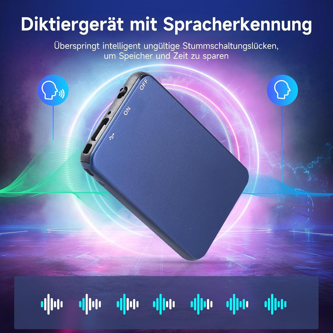 64GB Mini Diktiergerät, Vormooi Metall Diktiergerät mit Spracherkennung mit 40 Stunden Langer Batter