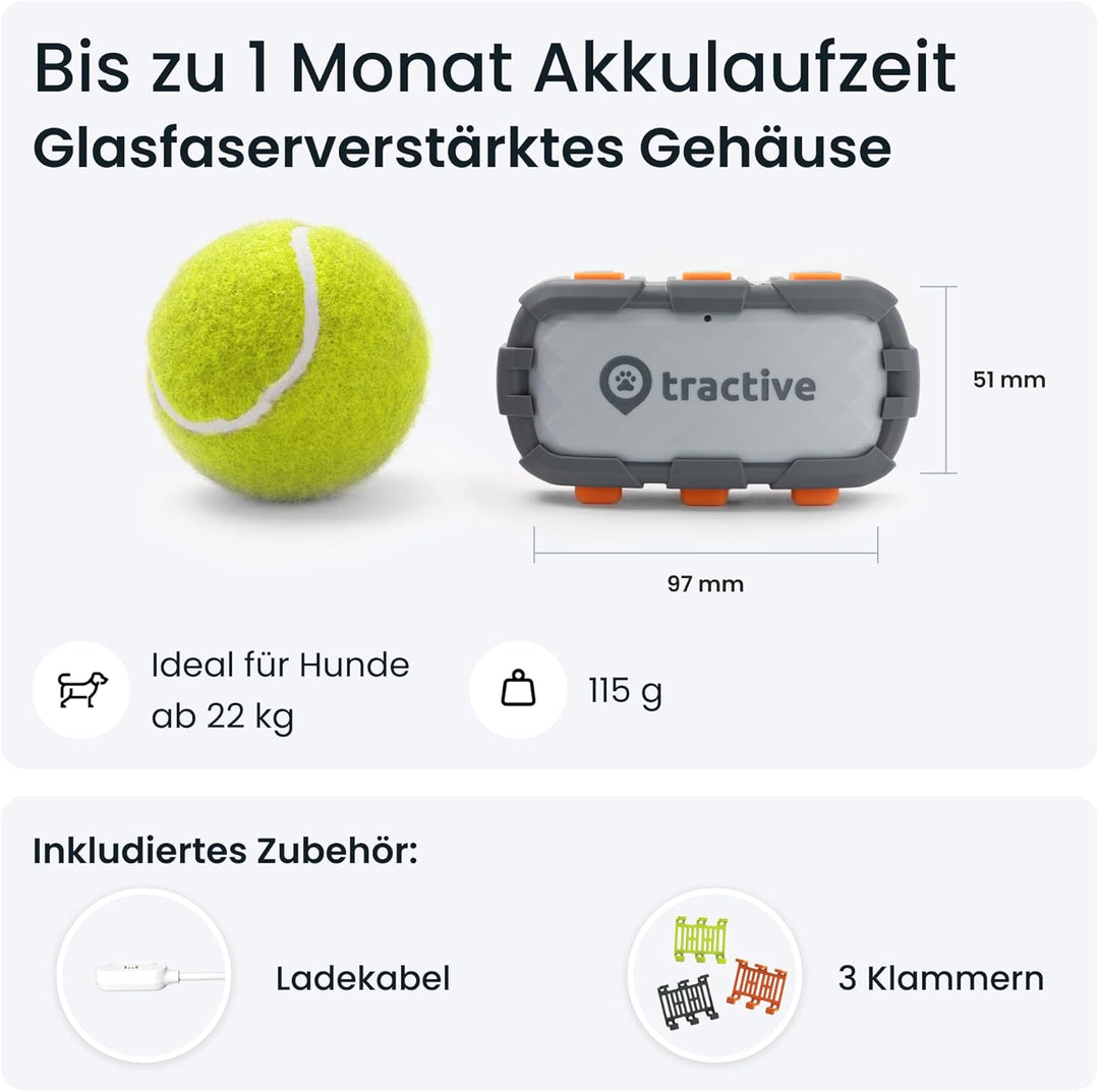 Tractive GPS Tracker Hund - XL Adventure | Bissfestes Glasfasergehäuse | Bis zu 1 Monat Akku | Markt