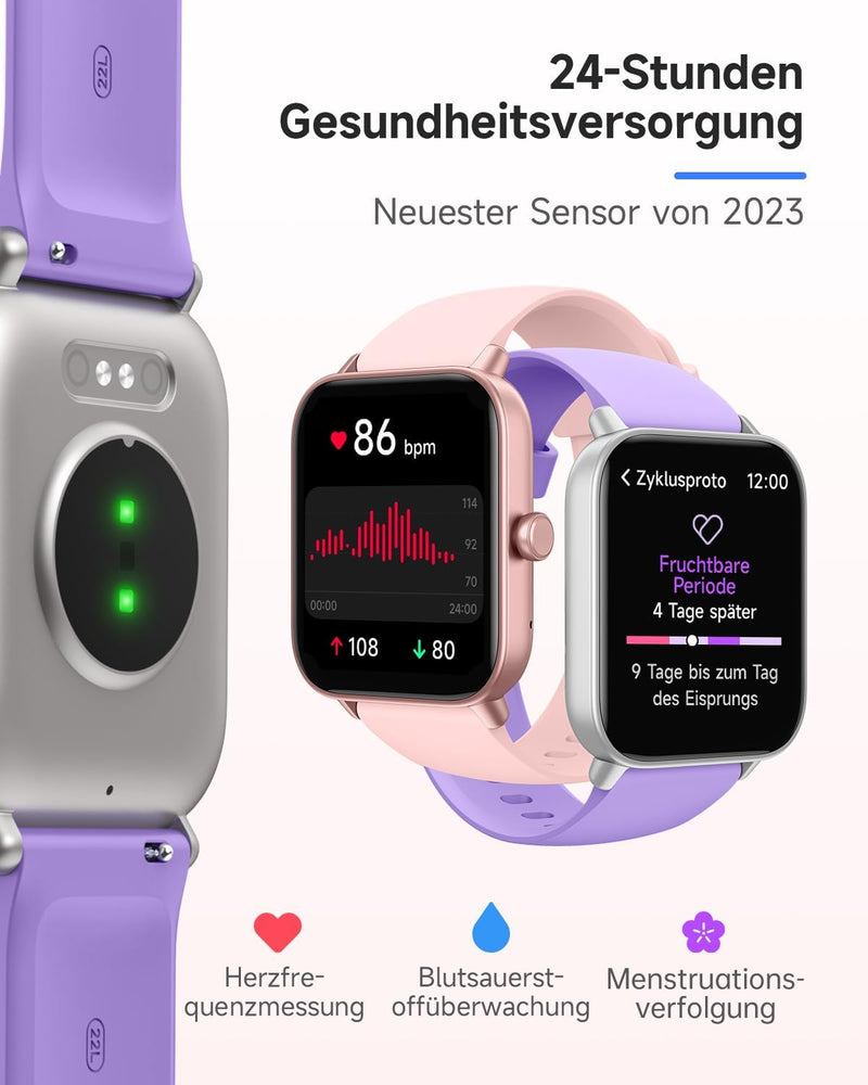 TOOBUR Smartwatch für Damen mit Alexa und Telefonfunktion, 1,8" Fitnessuhr mit 100 Sports, 24/7 Puls