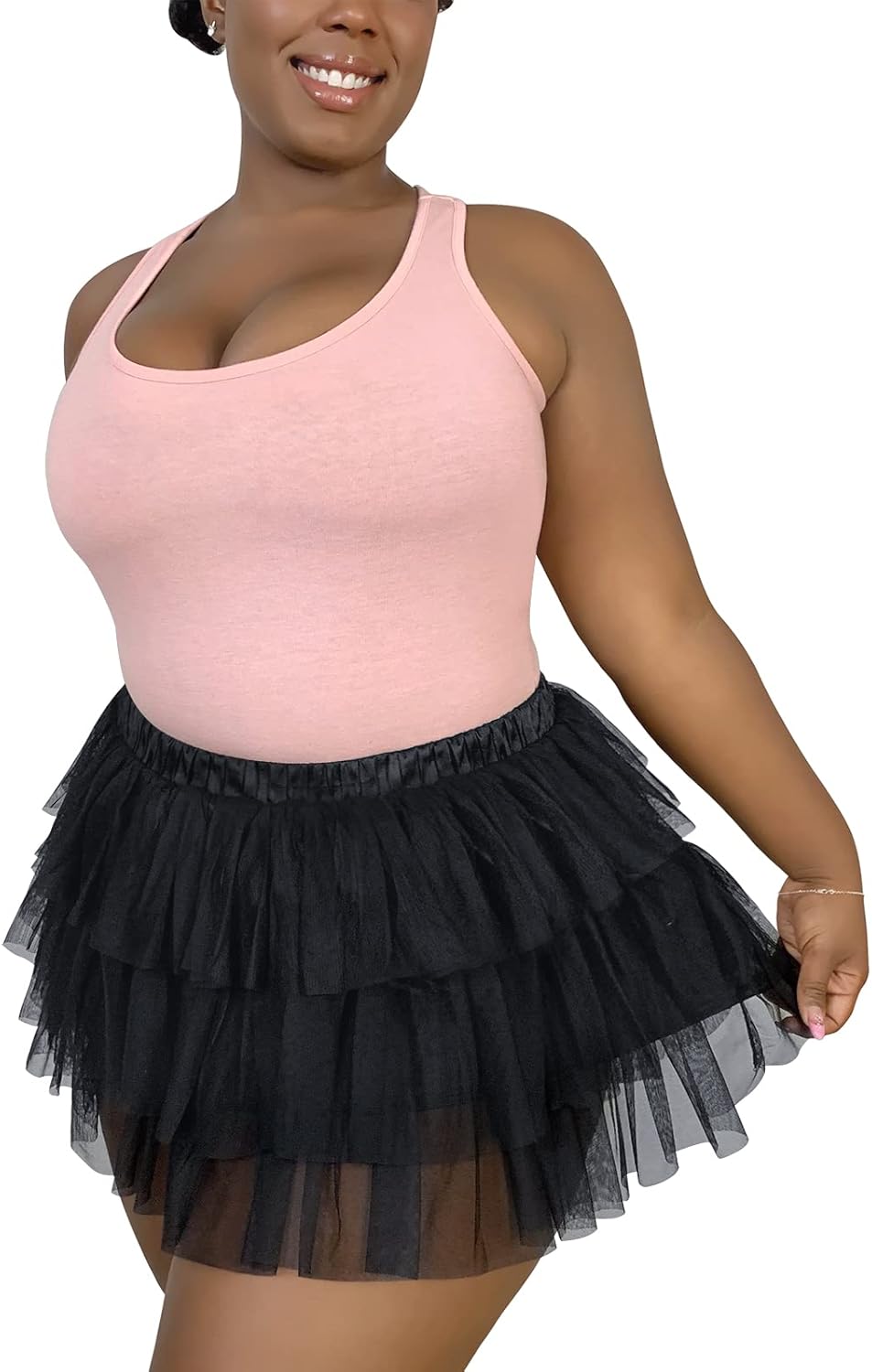 LittleForBig Damen Mesh Tüll Puffy Petticoat Tutu Ballett Bubble Rock Kurzer Ballerina Rock XXL Schw