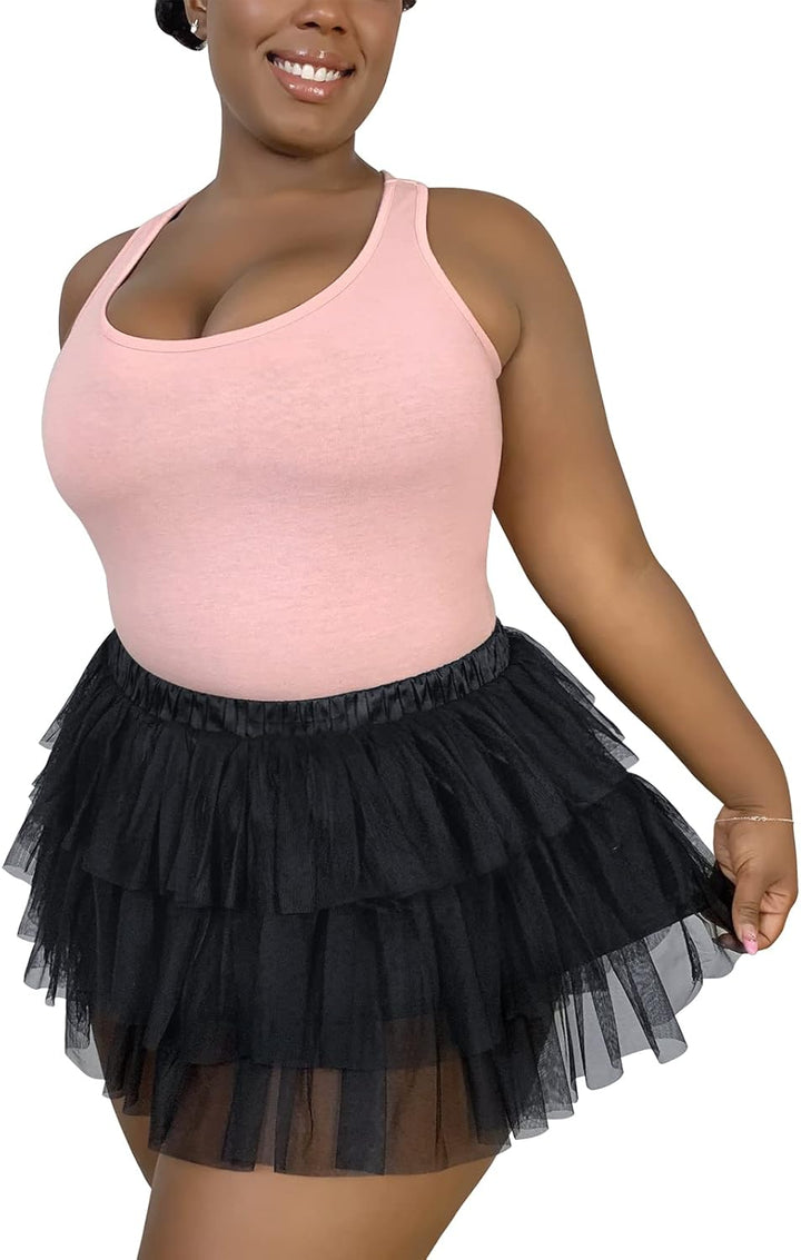 LittleForBig Damen Mesh Tüll Puffy Petticoat Tutu Ballett Bubble Rock Kurzer Ballerina Rock XXL Schw
