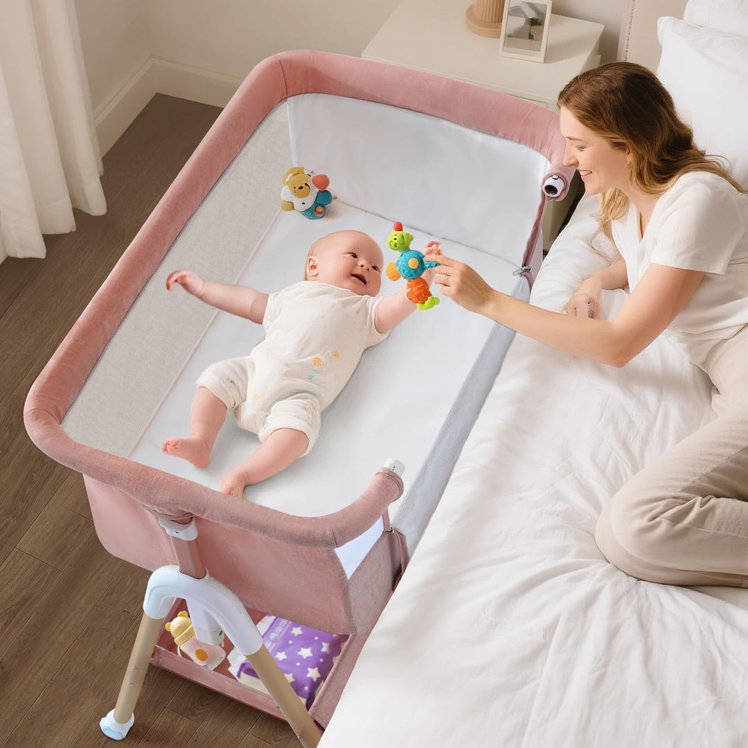 3 in 1 Beistellbett Baby, Tragbar reisebett Baby mit matratze Höhenverstellbar Bettchen Verstellbare