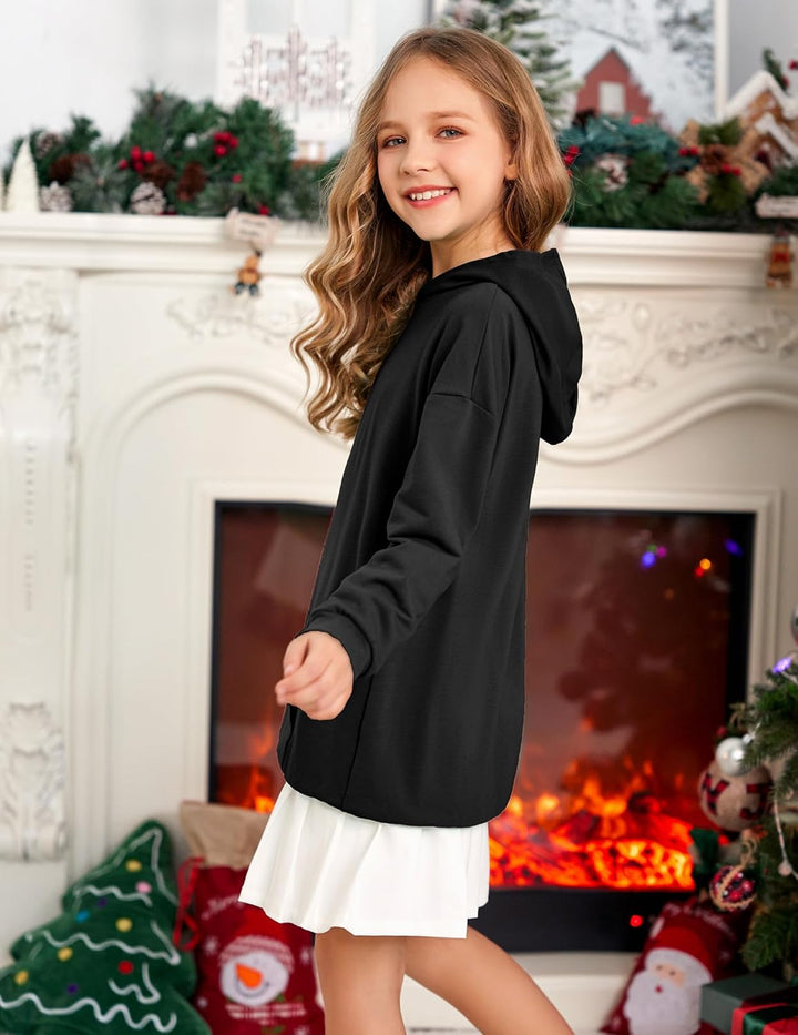 Arshiner Mädchen Hoodie Kleid Kinder Lang Kapuzenpullover Winter Pullover Mode Freizeit Sweatshirt f